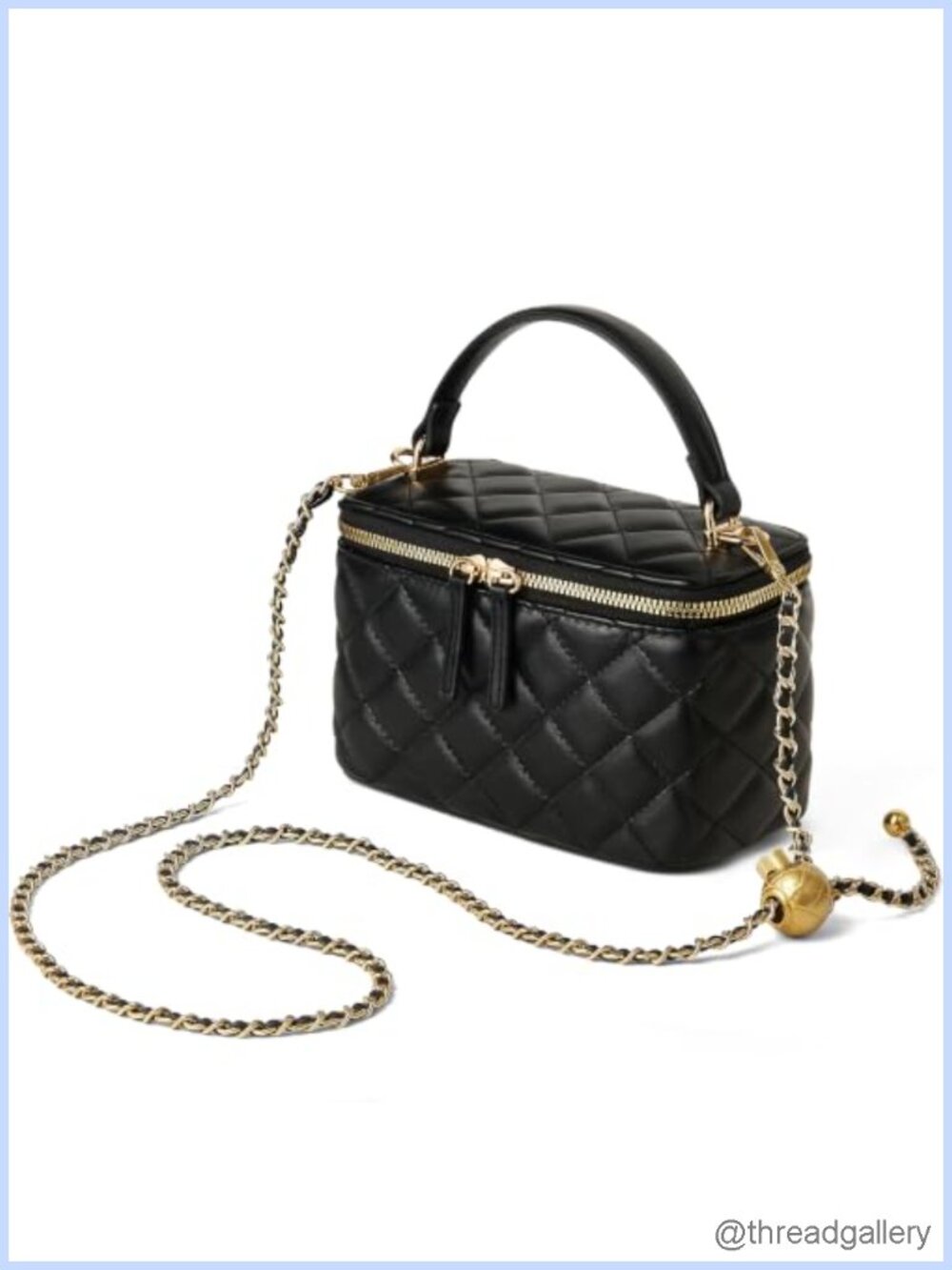 Quilted Vegan Leather Box Crossbody Purse with Chain Strap